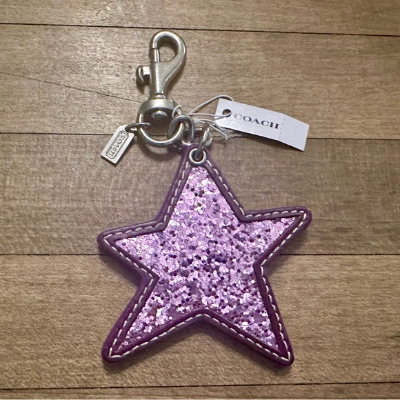 Coach Glittered Slanted Star Leather Keychain Fob Bag Charm - Picture 6 of 7